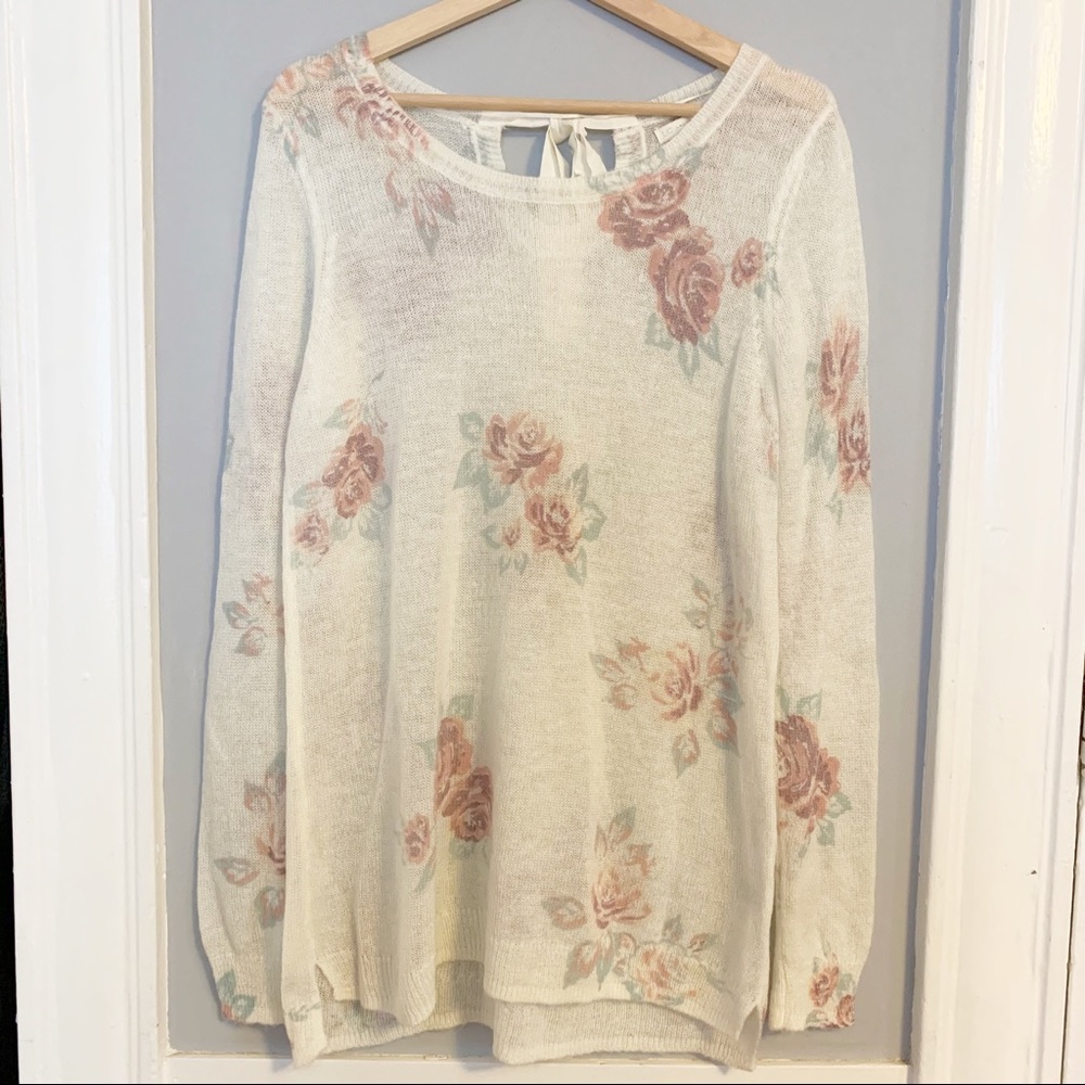 LC Lauren Conrad Floral Tunic Sweater Voile L